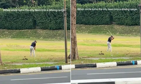 'Takashimaya driving range': Man spotted golfing on empty field in Somerset