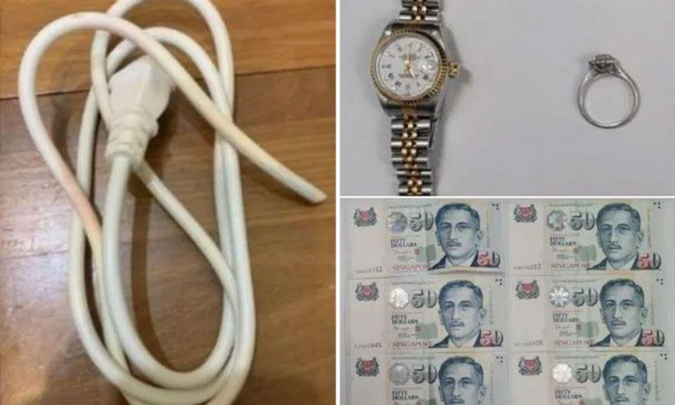 The man allegedly choked the victim with an electrical cord and stole a Rolex watch and two diamond rings. PHOTOS: SINGAPORE POLICE FORCE