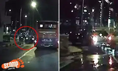 Mitsubishi mounts kerb along Sims Avenue -- then gets hit at the back by Subaru