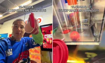man gets empty cup from islurp machine, islurp apologises