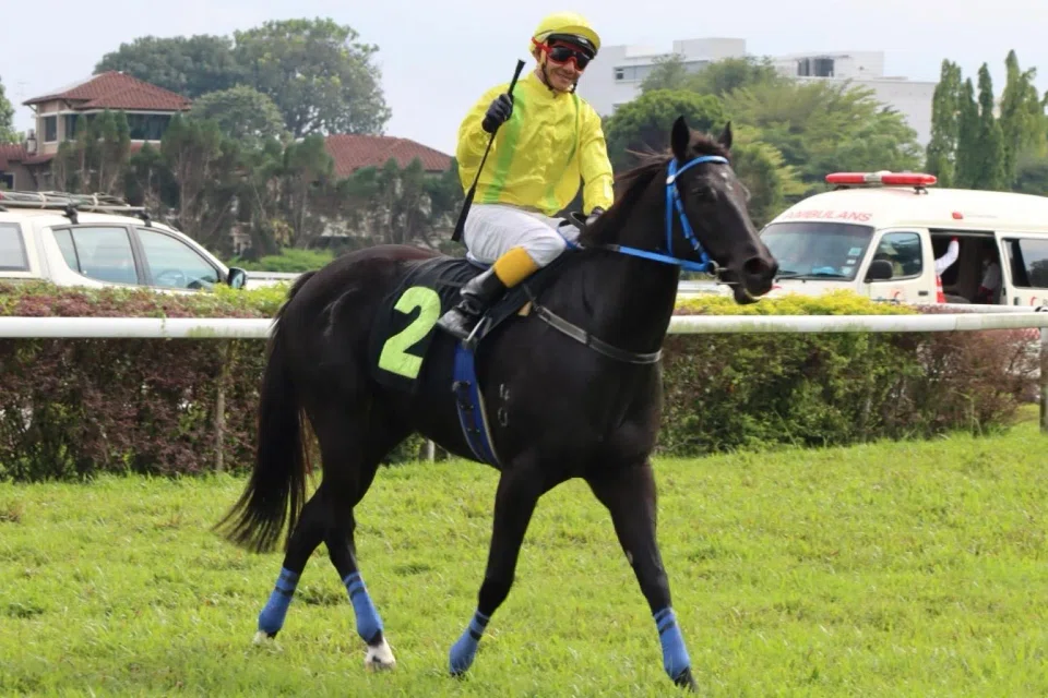 Rocket Boy (How Yang) returning to scales after his victory in the Cosmo C race (1,100m) in Ipoh on April 26.