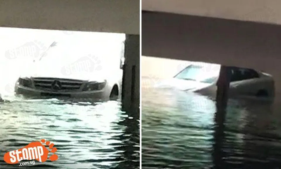 Oh dear! Merc submerged after water floods basement carpark of Tampines Rd condo