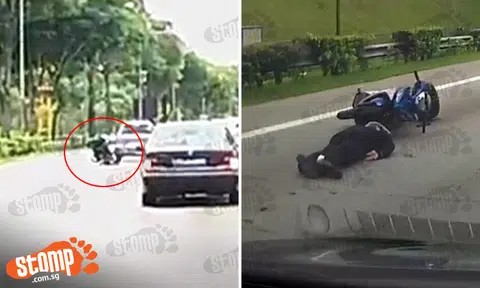 Motorcyclist sent 'flying' off bike after ramming into car that ...