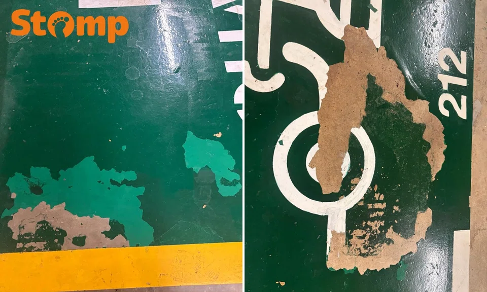 Paint peeling off from floor of EV charging point in Esplanade