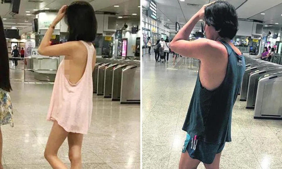 The writer (right) posing at Somerset MRT Station in support of Ashley Garcia. Photos: Facebook