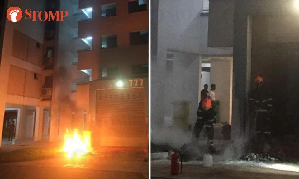 Bin catches fire at Woodlands: 'I smelled burning rubber from 2 blocks away'
