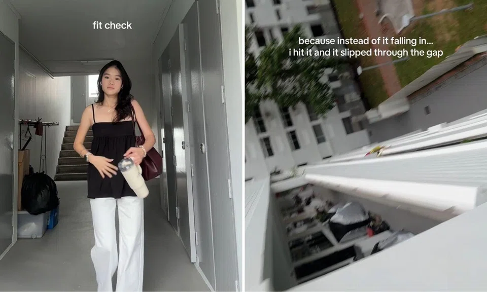 A TikTok user's phone plunged several storeys down a HDB block after she accidentally hit it.