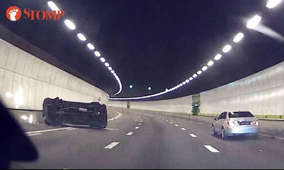 Mercedes driver hits van, causing it to flip over in KPE -- then drives away