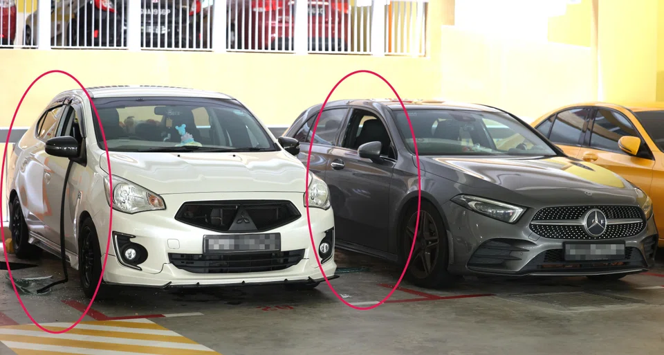Smashed car windows in Tengah carpark