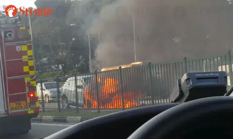 Raging fire engulfs car along Braddell Road | STOMP