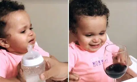 This toddler stops tantrum when given glass of wine is all of us after a long day