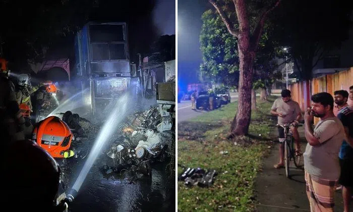 Machinery parts catch fire outside Sungei Kadut warehouse, 20 people ...