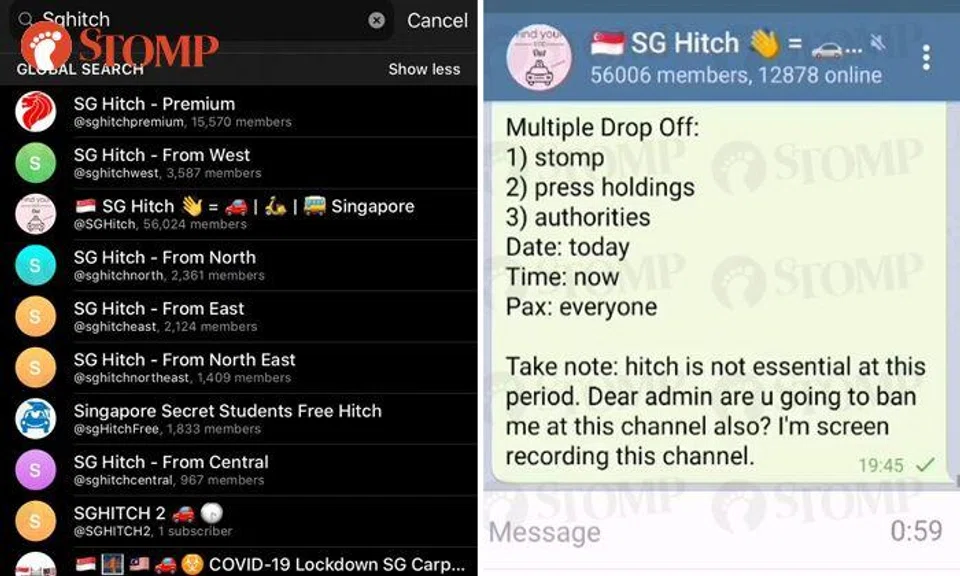 Carpool services still running on Telegram groups despite Covid-19 circuit breaker measures