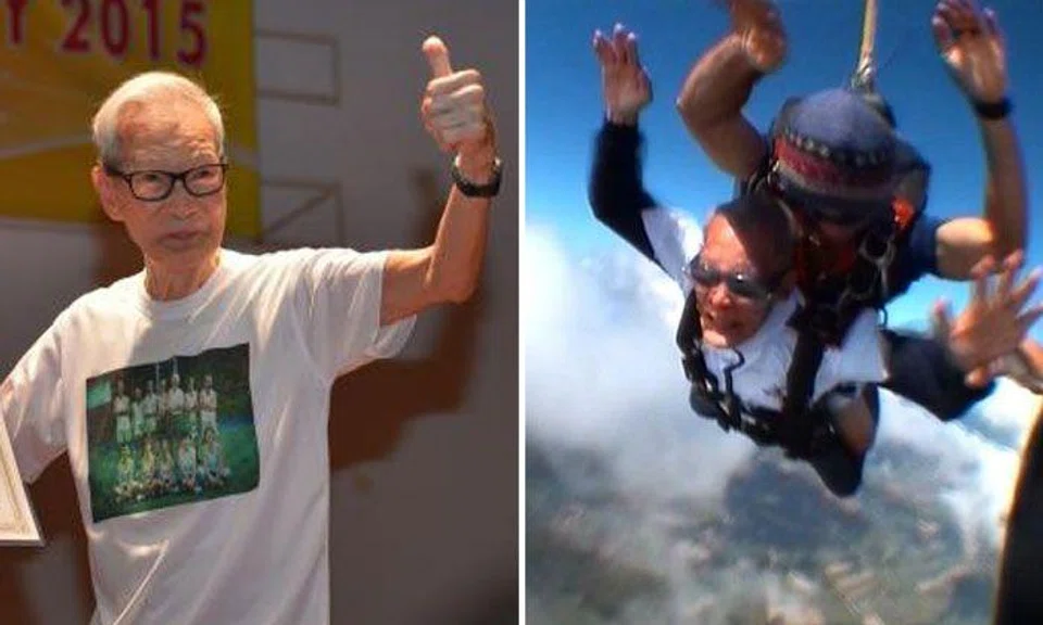 90-year-old man sets record as oldest skydiver in Singapore by jumping with family