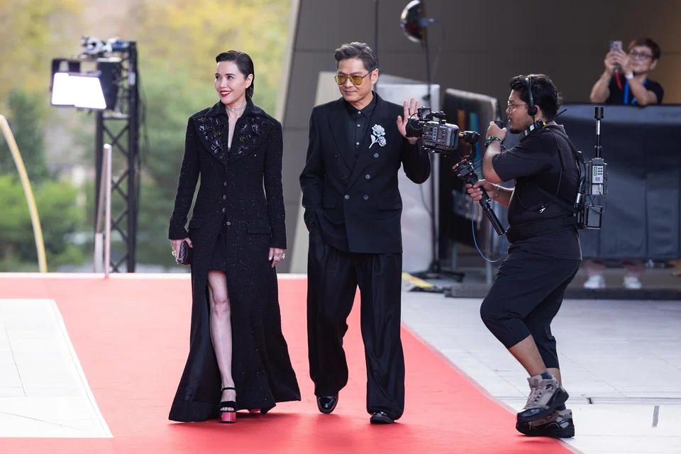 Singaporean actress Zoe Tay and actor Li Nanxing on the red carpet at the Star Awards ceremony at Mediacorp on July 6. 