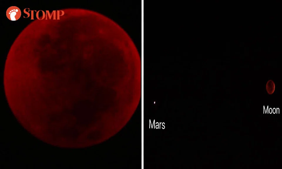 The "blood moon" (left) and the Mars opposition (right). PHOTO: STOMP TEAM