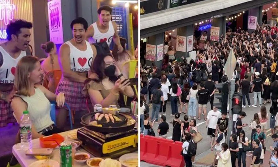 Crowd goes gaga for Thai Hot Guys dancing at Bugis mookata restaurant