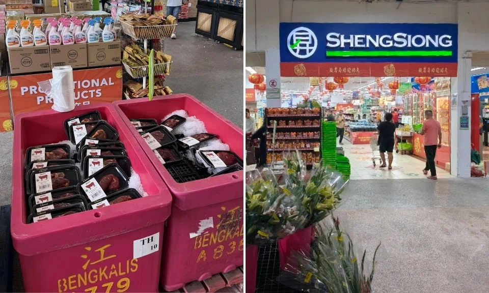raw beef spotted on ice outside sheng siong outlet