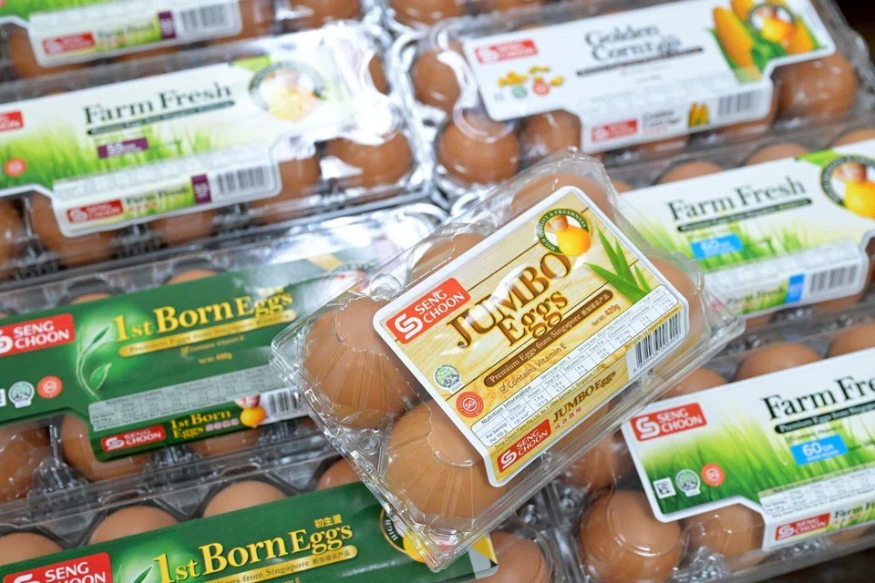 Different types of eggs from Seng Choon Farm.