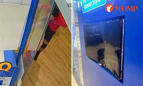 Man kicks TV outside kcuts in Waterway Point after QR code payment for haircut didn't go through