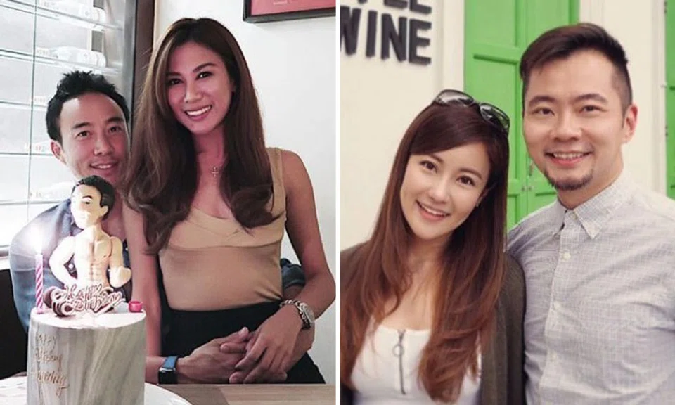 Allan Wu is seeing model-emcee Yvonne Lee (left) while Daniel Ong is seeing make-up artist Linda Lee (right).