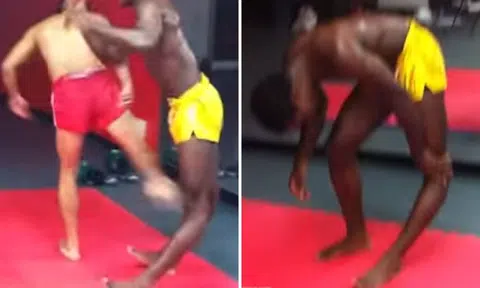 Man's knee bends the wrong way after getting kicked by Muay Thai instructor
