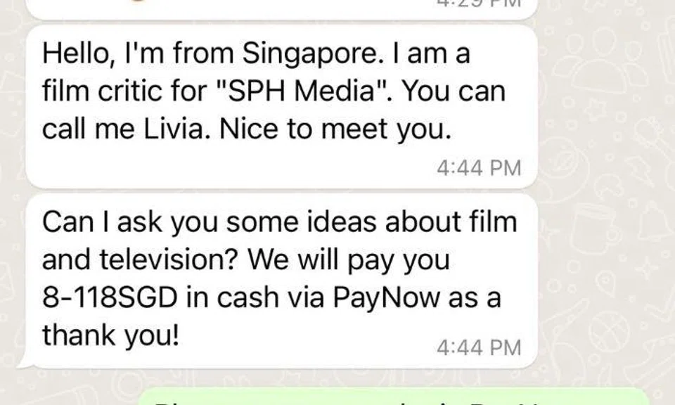 The scammers, who called themselves Gianna or Livia, said they were collecting “film and television” data.