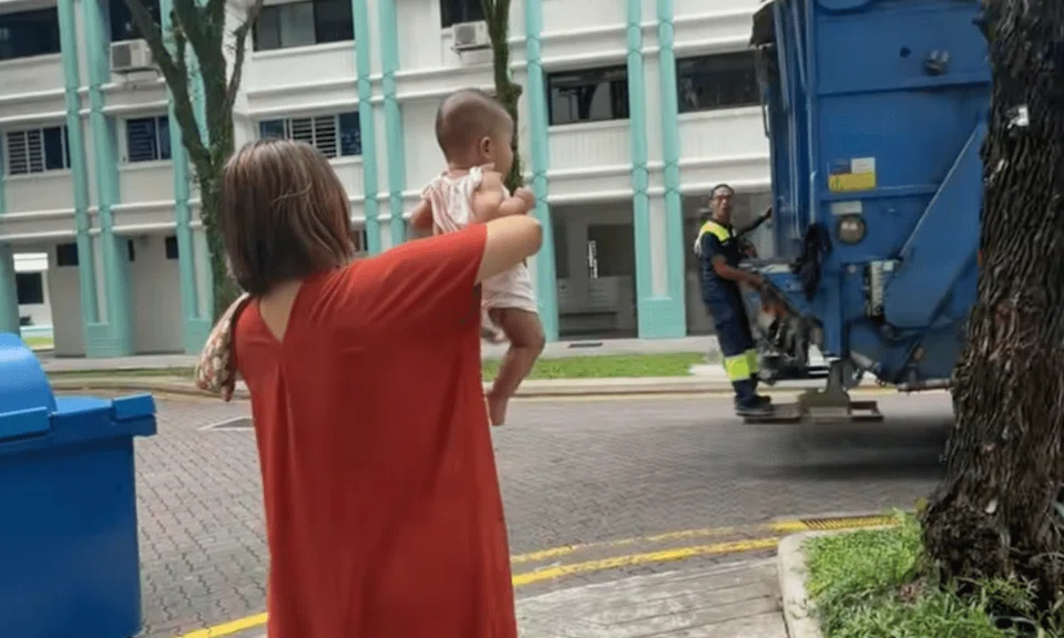 The woman posted a TikTok clip of herself and her daughter greeting her husband at work. 