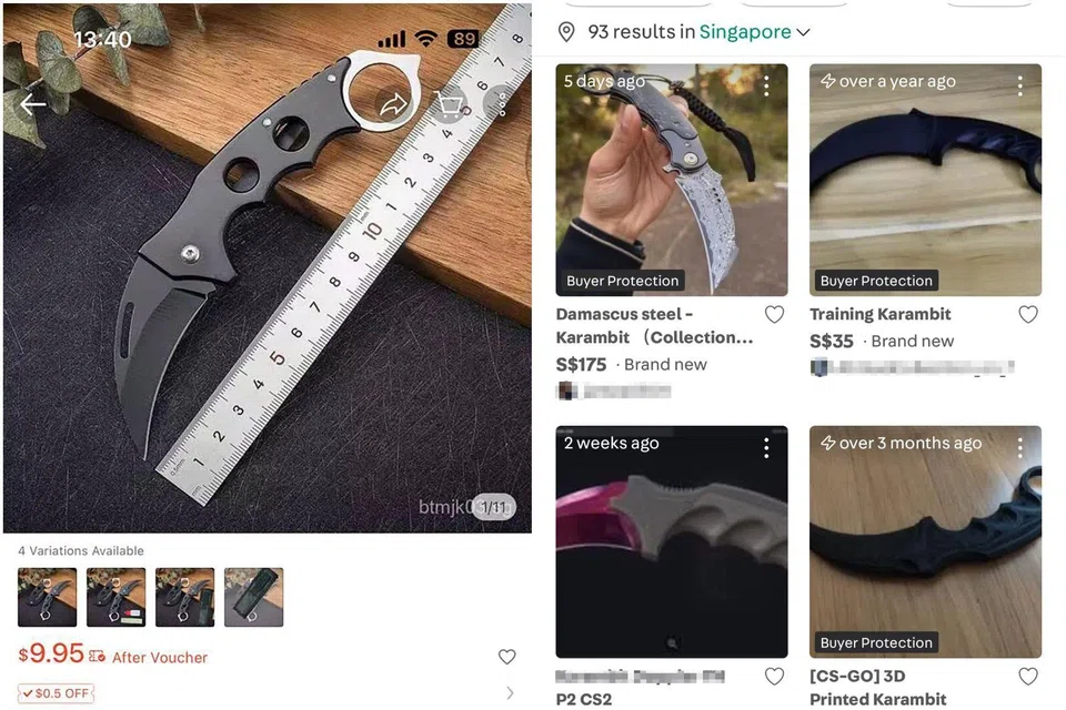 Some of these weapons can be found for sale on platforms like Carousell, Telegram and Facebook.
