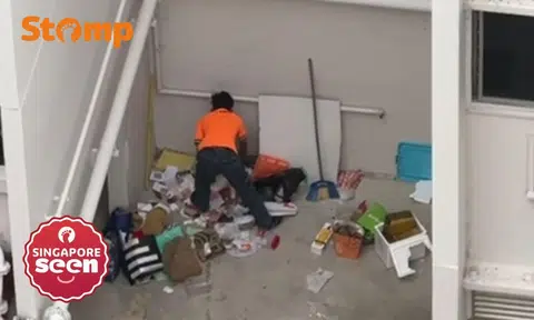 ‘Selfish’: Yishun residents leave trash in corner on CNY eve, lone cleaner seen clearing it