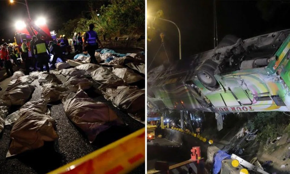 32 dead in Taiwan highway accident after bus veered off and toppled ...