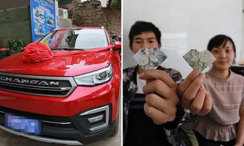 Man in China folds money into hearts for wife over 6 years -- then uses them to buy her a car