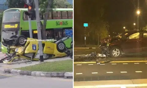 2 taken to hospital after taxi overturns in accident with car at Upper Changi Road