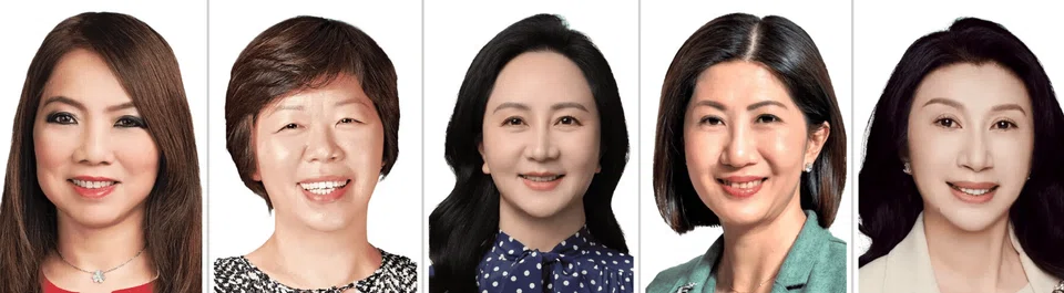 (From left) Tan Su Shan, Grace Wang, Meng Wanzhou, Bonnie Chan and Kathy Yang.