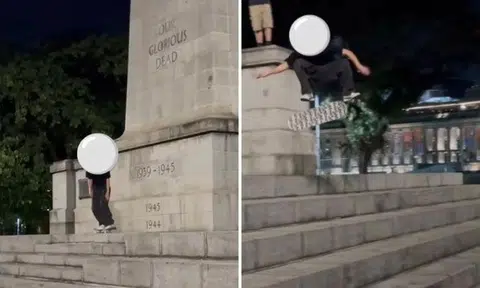 Screenshots of a social media post - which shows a man on a skateboard on the steps of the war memorial - were posted on Reddit. PHOTOS: REDDIT/1TWELVE84