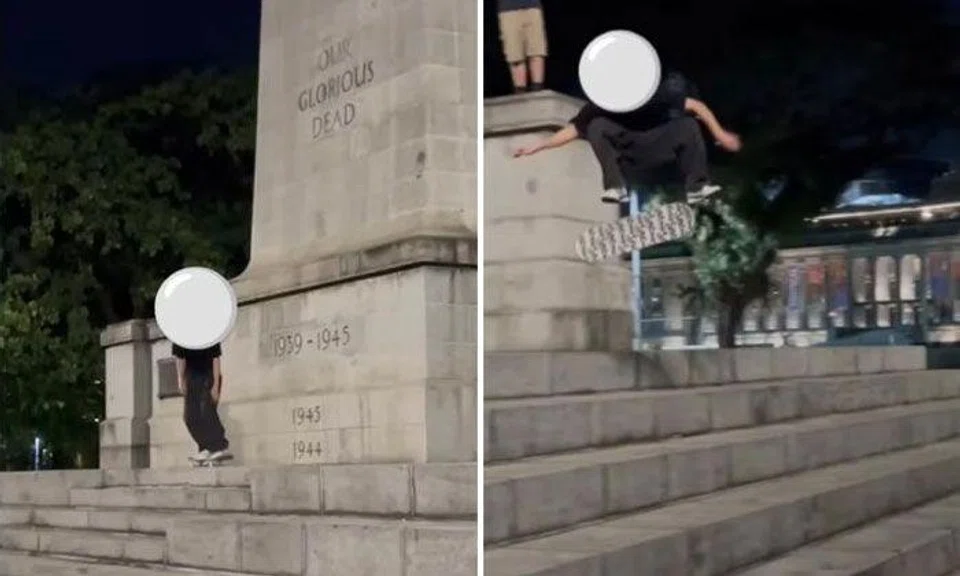 Screenshots of a social media post - which shows a man on a skateboard on the steps of the war memorial - were posted on Reddit. PHOTOS: REDDIT/1TWELVE84