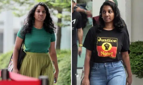 Annamalai Kokila Parvathi, 35, who allegedly organised the procession in February with two others to show support for the Palestinian cause, is currently on $5,000 bail. Photos: The Straits Times