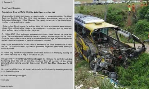 Meridian Sec wants to raise funds for severely injured student involved in Johor bus crash -- who also lost his mother