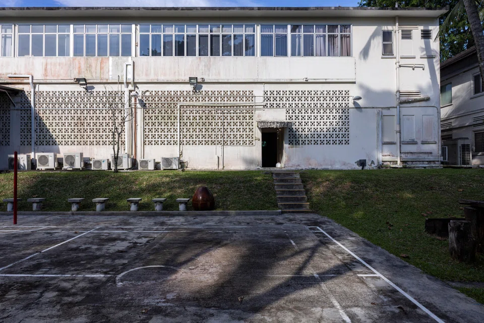 A hard court in front of the hospital's Block 19, where an archaeological excavation took place in 2021. The block will be part of the hospital's future community space called Village Square.