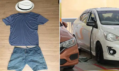 Smashed car windows in Tengah