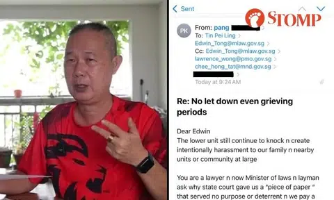 Aljunied resident harassed by noisy neighbour since 2008 writes to Law Minister, copying email to PM Wong