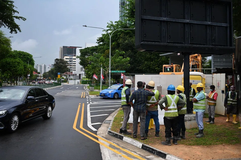 Some works were taking place in the vicinity, including the laying of pipes along Amber Gardens Road near Tanjong Katong MRT station.