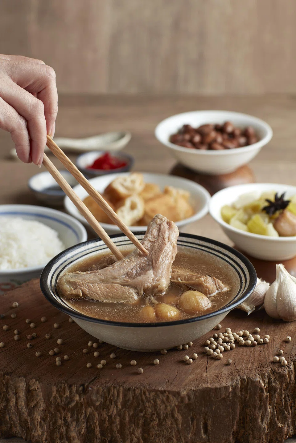 Ng Ah Sio Bak Kut Teh's premium loin ribs soup. The dish has evolved into more than a breakfast staple in a hawker centres.