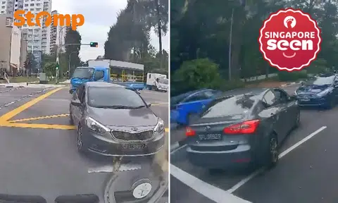 Kia turns into wrong lane and goes against traffic at Jurong junction, police looking into matter