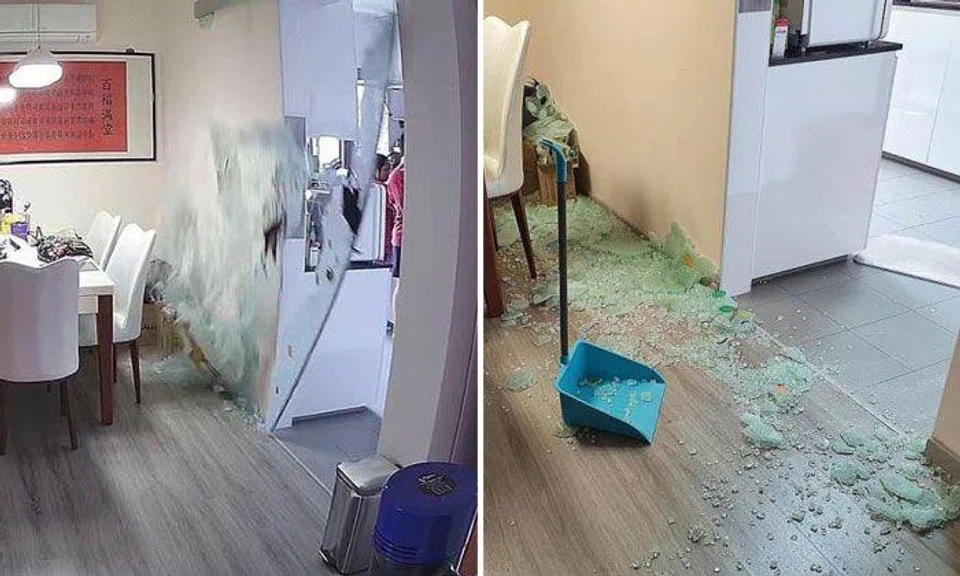 Close shave for Punggol family as glass door shatters suddenly