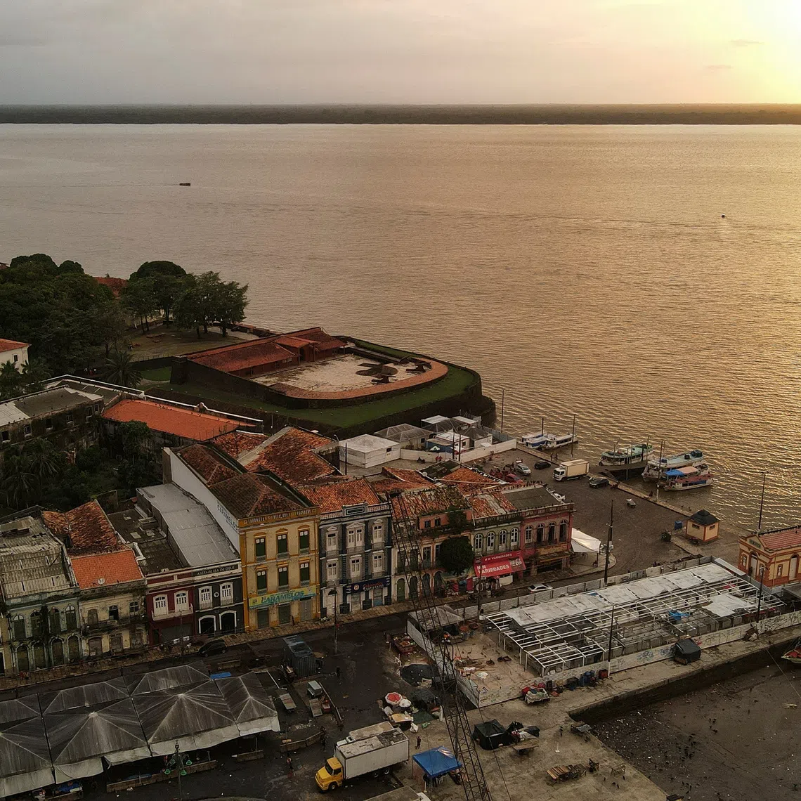A drone image shows the city and the river ahead of COP 30 in Belem, Para state, Brazil August 9, 2025. REUTERS/Anderson Coelho