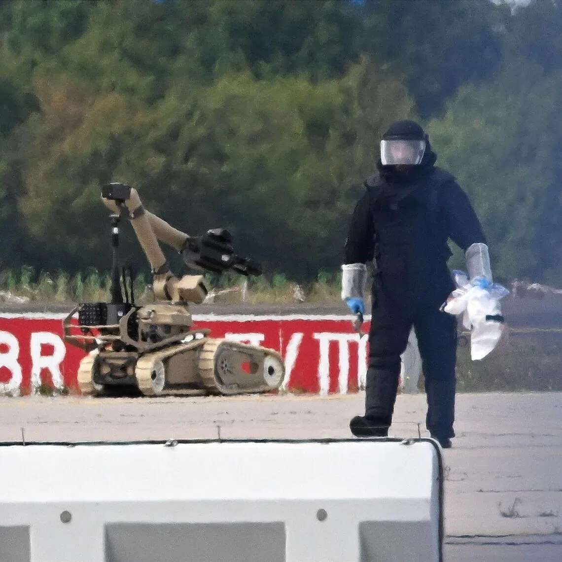 A bomb disposal robot was dispatched to deal with an explosive drone at an airport housing Ukrainian planes on Aug 5.