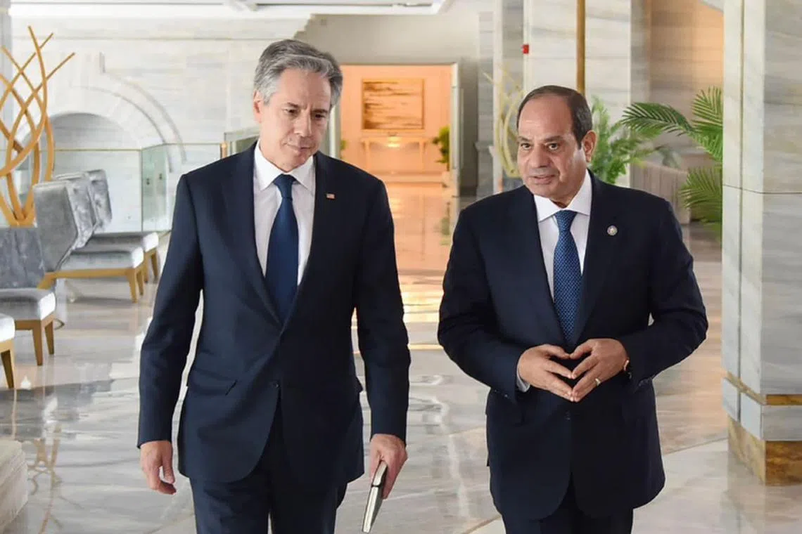 US Secretary of State Antony Blinken (left) with Egyptian President Abdel-Fattah El-Sisi in El-Alamein, Egypt, on Aug 20.