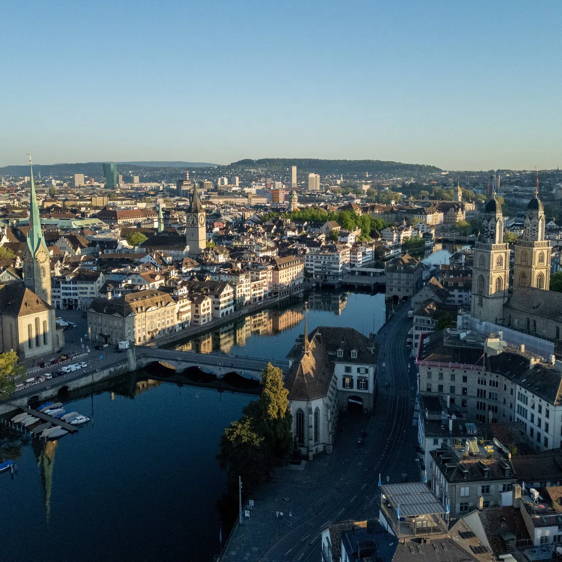 A drone view shows the Limmat river in Zurich, Switzerland May 2, 2025. REUTERS/Denis Balibouse