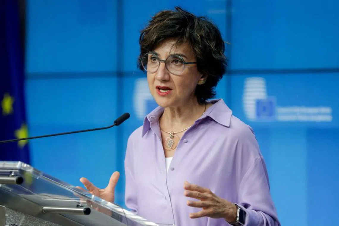 FILE PHOTO: Portuguese Minister of Agriculture Maria do Ceu Antunes speaks during a news conference on the Common Agricultural Policy (CAP) at the European Council building in Brussels, Belgium June 25, 2021. Stephanie Lecocq/Pool via REUTERS